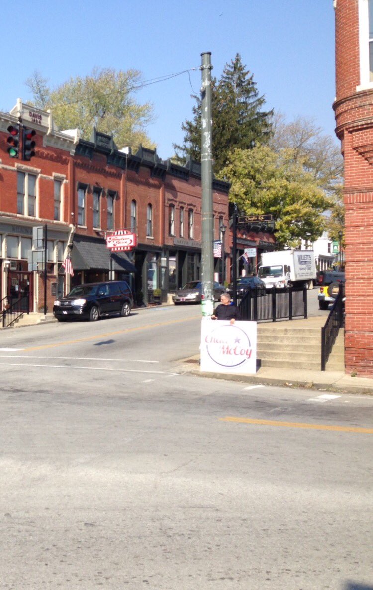 Vote_Chad_McCoy's tweet photo. Thanks to @SenatorJimmy for his support throughout the entire campaign! Here he is holding a sign in downtown Bloomfield this morning. https://t.co/NIQ3QOXYTo