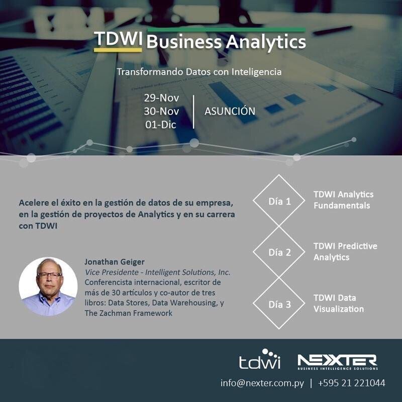 nexterpy's tweet photo. Imperdible !!!  @TDWI llega a Paraguay con Jonathan Geiger quien dará 3 días de curso en Asunción >> https://t.co/JgmINfcteh https://t.co/vjlAExNYlB
