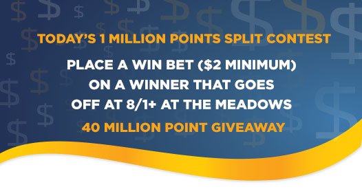 Xpressbet's tweet photo. Hit a longshot today at The Meadows, Split 1 Million Points > https://t.co/EVEIdzDitQ @MeadowsCasino @TheMSOA #MakeAmericaBetAgain https://t.co/zHUtTdX1dm