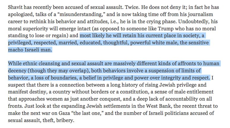 AliceRothchild's tweet photo. With #AriShavit sexual assault and #Israel ethnic cleansing we see hand wringing but no accountability: https://t.co/ee5AY7awpB https://t.co/vijMlitVAR