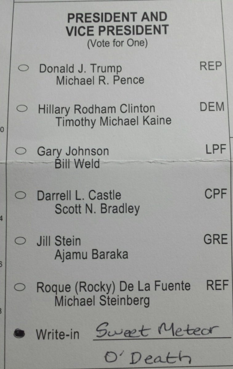 MissFuzzball's tweet photo. When you're aware that your country is doomed either way, so you vote for ... actual doom. Feels good #SMOD #SMOD2016 #Election2016 #iVoted https://t.co/oqWaNNnacc
