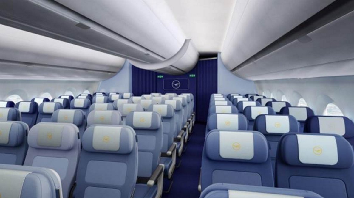LufthansaLatina's tweet photo. El interior del nuevo #A350 fue pensando en degradé de tonos color cielo para crear un ambiente de mayor relax y tranquilidad .#AvGeeks  💺👌 https://t.co/mL4FMnQC2H
