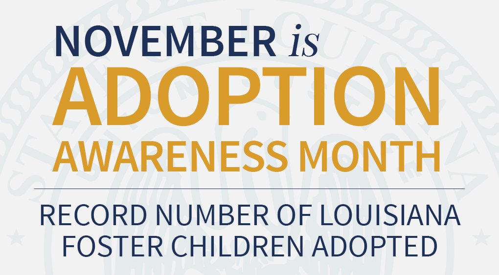 LouisianaGov's tweet photo. 735 Louisiana foster children were adopted between Oct. 1, 2015 and Sept. 30, 2016 -- the most in one year to date. #lagov https://t.co/EUmw8hae23