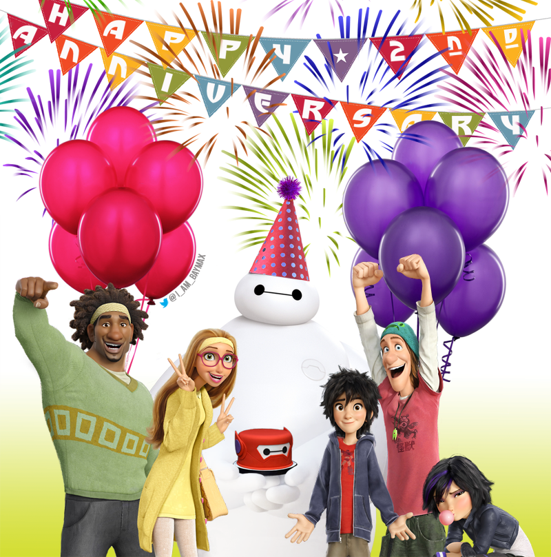 Happy 2nd Anniversary to #BigHero6! 
Squishy hugs for everyone! 🎂🎈🎉 
<a href="/JustChris/">Chris Williams</a> <a href="/jamiechung1/">Jamie Chung</a> #Baymax