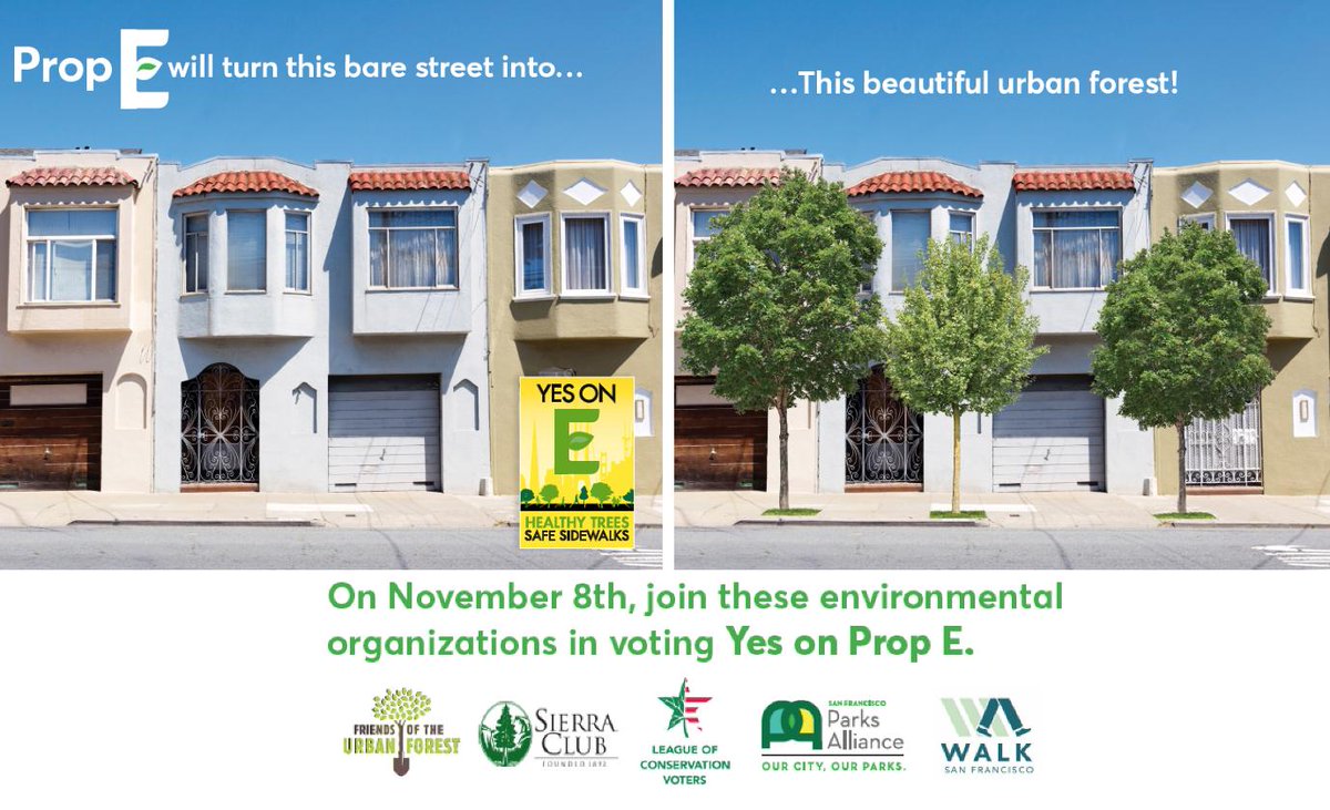PropEforTrees's tweet photo. Fight climate change locally -- Beautify our city! Vote YES on E in San Francisco https://t.co/QzYQjzBnPf