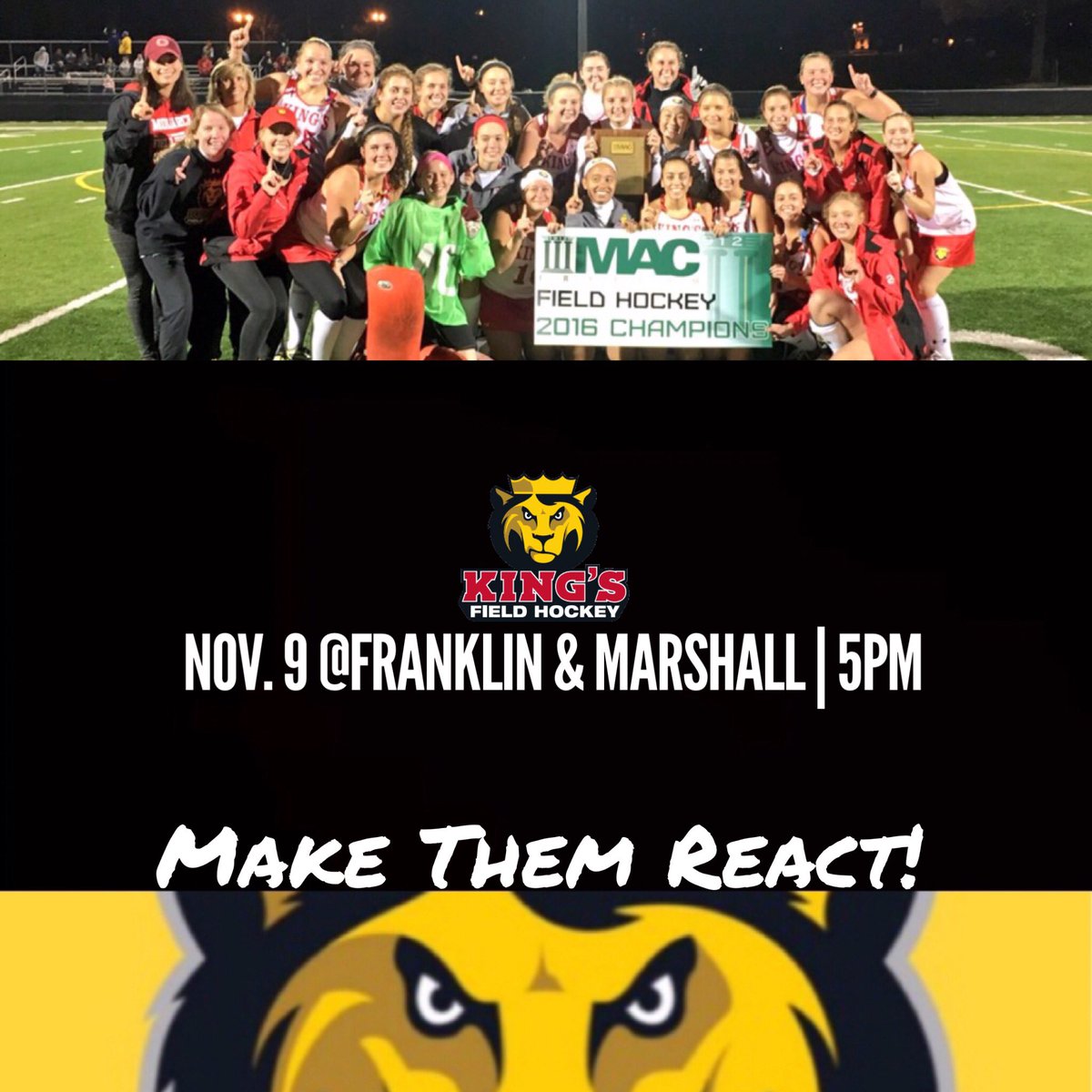 KCFH_Monarchs's tweet photo. 5 pm Wednesday at F&amp;M! #MAKETHEMREACT #heartsin #NCAAD3 #d3fh https://t.co/ipYHFHm4mf