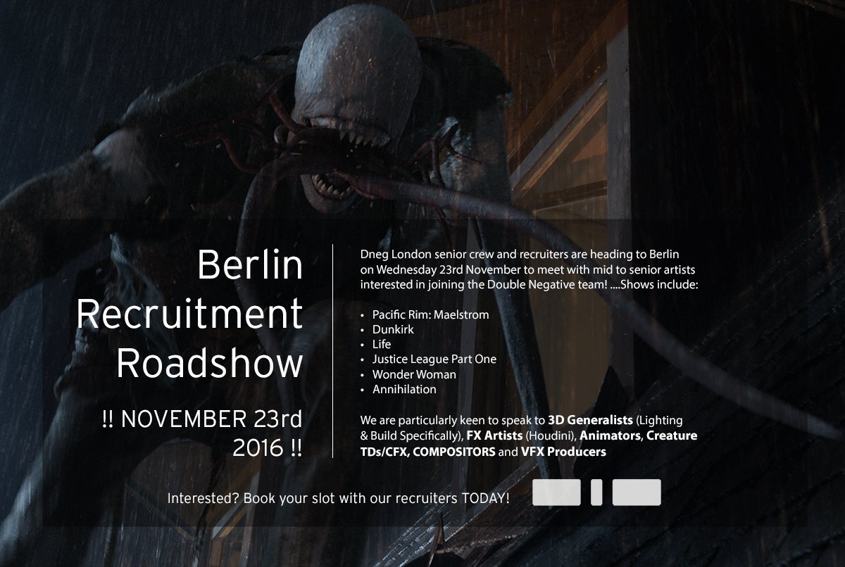 Berlin! Our Recruitment Roadshow is heading your way! Interested in a career at Dneg? Apply for meetup here ow.ly/aezf305Wk83 #vfx