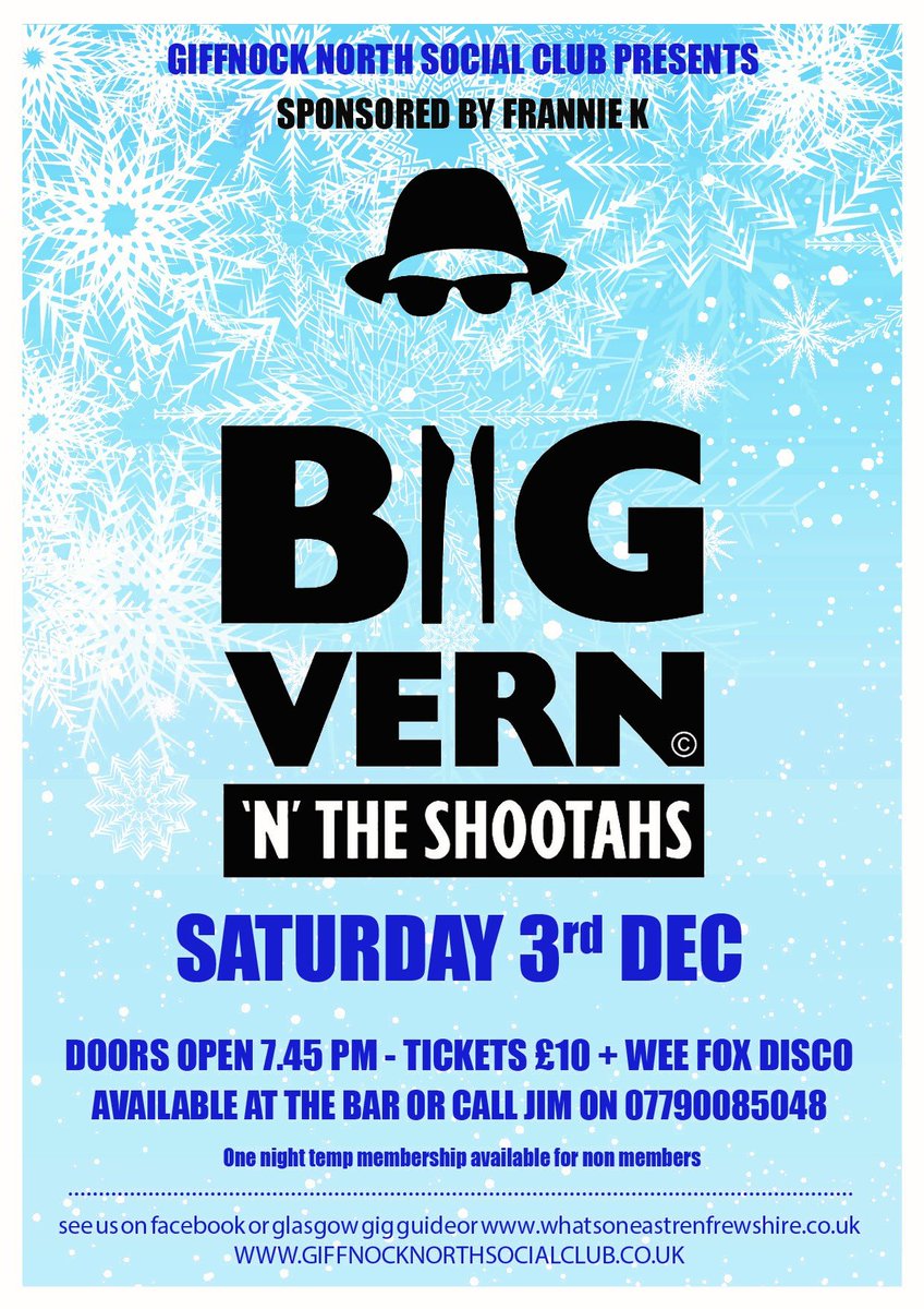 WhatsOnNetwork's tweet photo. A rockin night is instore as @BigVernShootahs take to the stage at @giffnocknorthsc!
https://t.co/PAu6ExkYYi https://t.co/AVWkRWoWkF