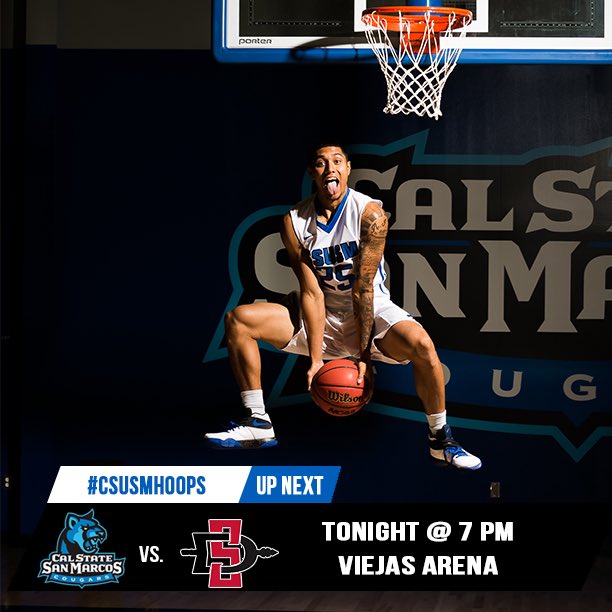 CSUSM_MBB's tweet image. Cougars take on @GoAztecs tonight at 7 PM in an exhibition at Viejas Arena! #CSUSMHoops