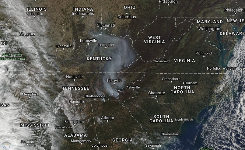 RussellDengel's tweet photo. SouthEast ConUS #WildFires today 11/07 #UWCIMSS IMAPP #Terra #MODIS TrueColor (TC) Composite https://t.co/D4cd9aCI3u #SSECRealEarth #UWSSEC https://t.co/kAdAPwpTHX