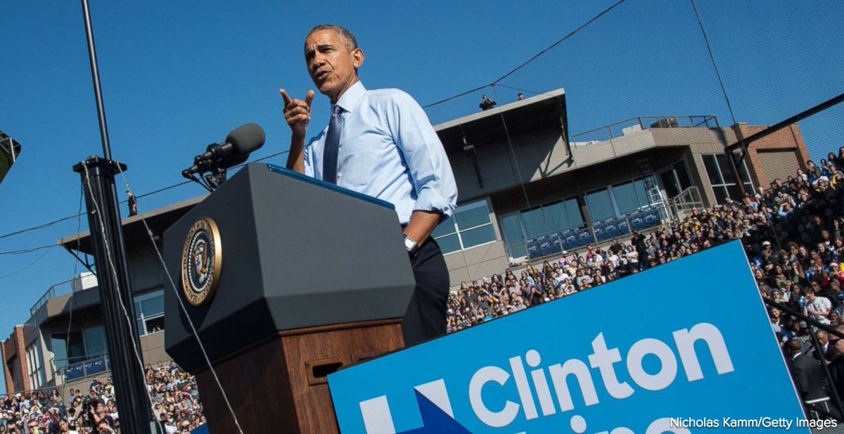 ABC's tweet image. Pres. Obama frames a Hillary Clinton presidency as the natural continuation of his own on last day on campaign trail abcn.ws/2ewP6wQ
