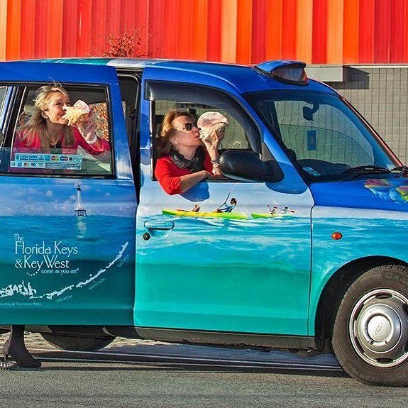 thefloridakeys's tweet photo. When in London ... toot a conch shell! Look for the Florida Keys cab, one of a kind #flkeys https://t.co/zGvJwLdH9T https://t.co/1tqCWBPGNK