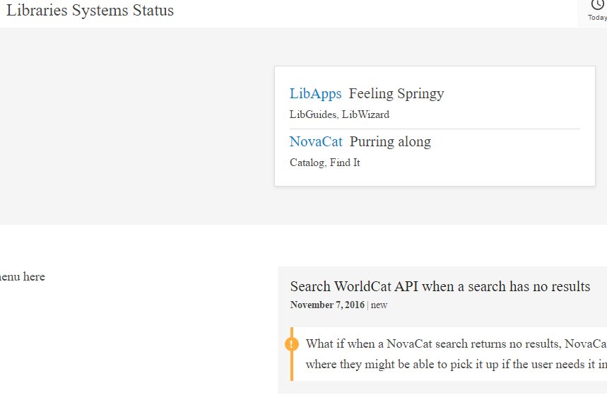 schoeyfield's tweet image. Some fun microcopy on this new system status thing I&apos;m making. #libweb #FeelingSpringy cc @springshare