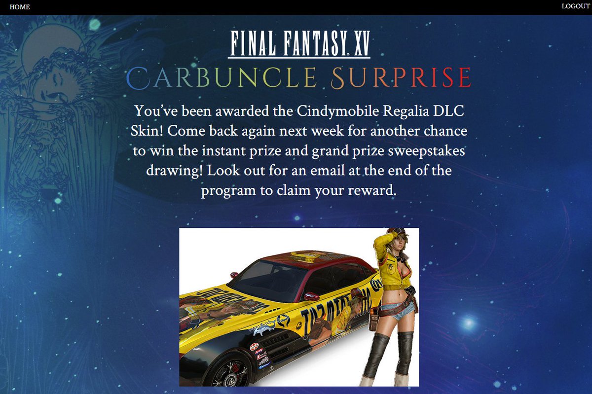 DaliminDataru's tweet photo. Won a Cindymobile Regalia DLC Skin, if you don't have a Pre-Order for #CarbuncleSurprise then enter via other link https://t.co/nSe16kLVu5 https://t.co/Fp8ecO8WvP