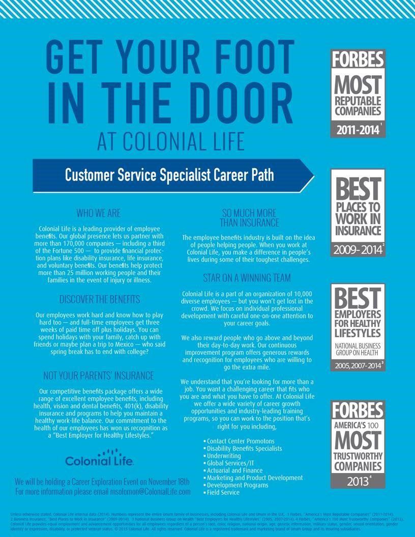 C2Success1301's tweet photo. Colonial Life &amp; Accident Insurance Company will be hosting a Career Explorations Event on Friday, November 18th from 9am-11am. https://t.co/T5UgvTcbDN