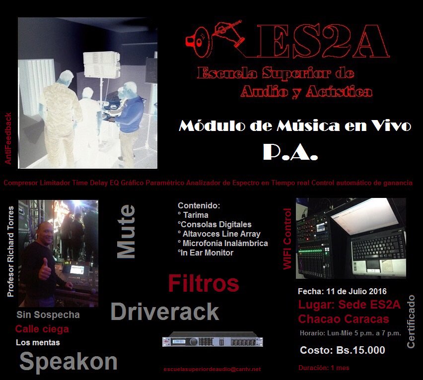 richardefx's tweet image. Lunes 14/11 III Taller de música en vivo P.A #driverack #inear  @SennheiserLatAm  @dbxpro en  la  @escuelaes2a inscripciones abiertas