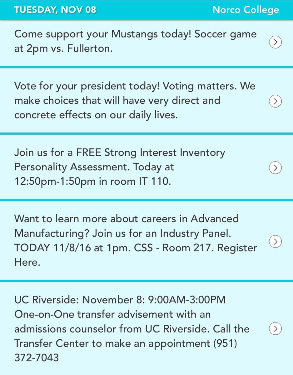 NorcoCollege's tweet photo. A lot going on at #NorcoCollege. Stay on track and download #GradGuru TODAY. #studentsfirst #keeptrackofeventsanddeadlines https://t.co/y2bV5fKKfH