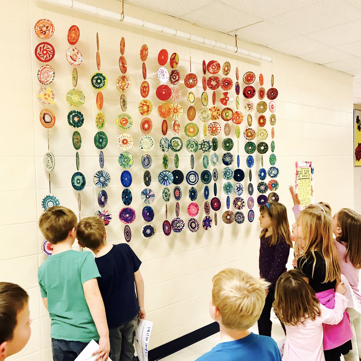 arglitterfairy's tweet photo. Our double-sided, recycled, spinning dot day installation is finally on display! Thanks for the inspiration!@peterhreynolds #dotday16 https://t.co/RKhZUfAlG8