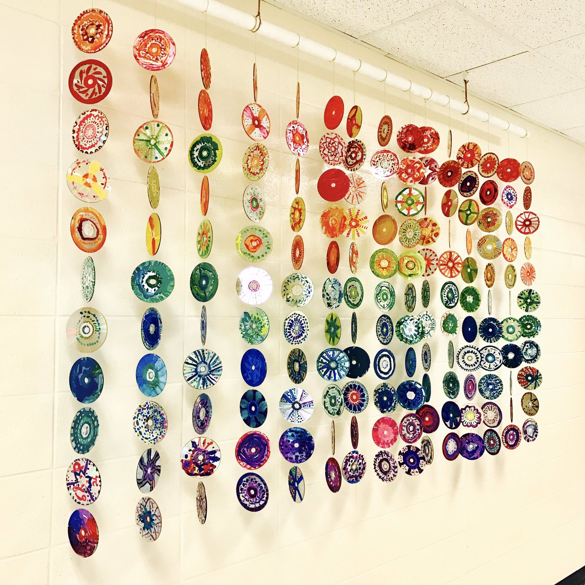arglitterfairy's tweet photo. Our double-sided, recycled, spinning dot day installation is finally on display! Thanks for the inspiration!@peterhreynolds #dotday16 https://t.co/RKhZUfAlG8