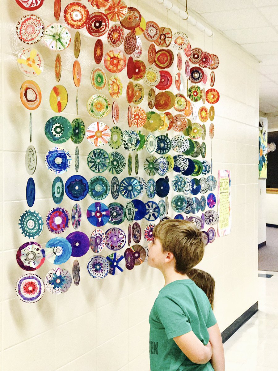 arglitterfairy's tweet photo. Our double-sided, recycled, spinning dot day installation is finally on display! Thanks for the inspiration!@peterhreynolds #dotday16 https://t.co/RKhZUfAlG8