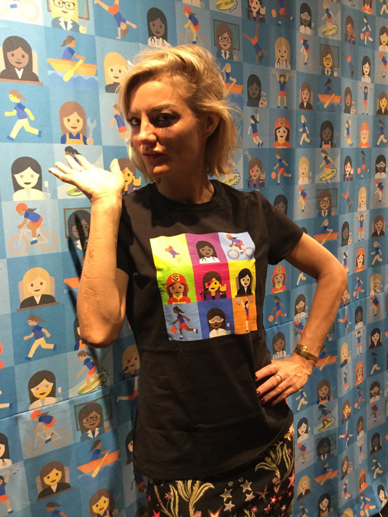 Director Lucy Walker (who did the #LikeAGirl video) in a tshirt with the emojis inspired by her film. At #emojicon!