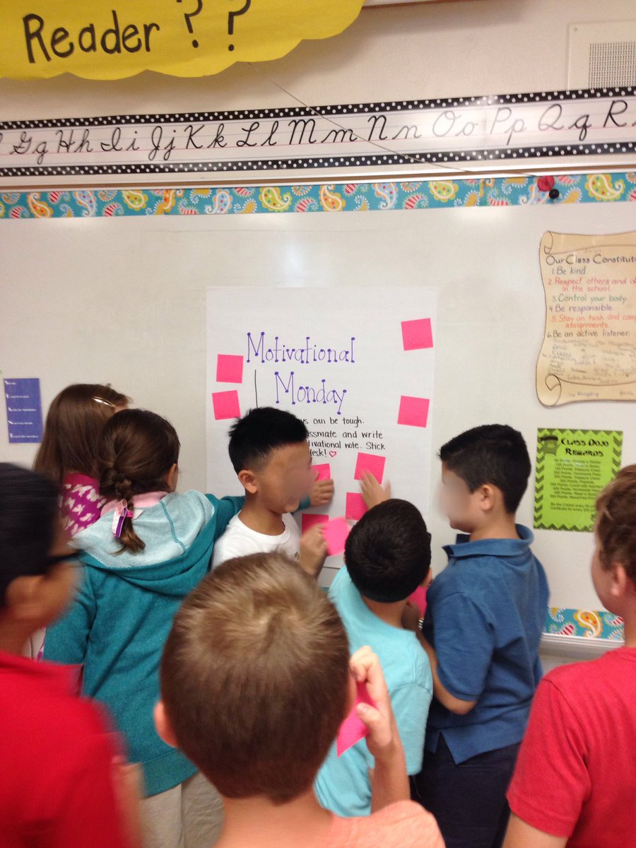 BarefootTchr17's tweet photo. Our 1st #MotivationMonday was a success! I think my Ss liked writing the messages more than receiving them💜 #ETESRocks @MicheleETES https://t.co/UbtHUrs9C3
