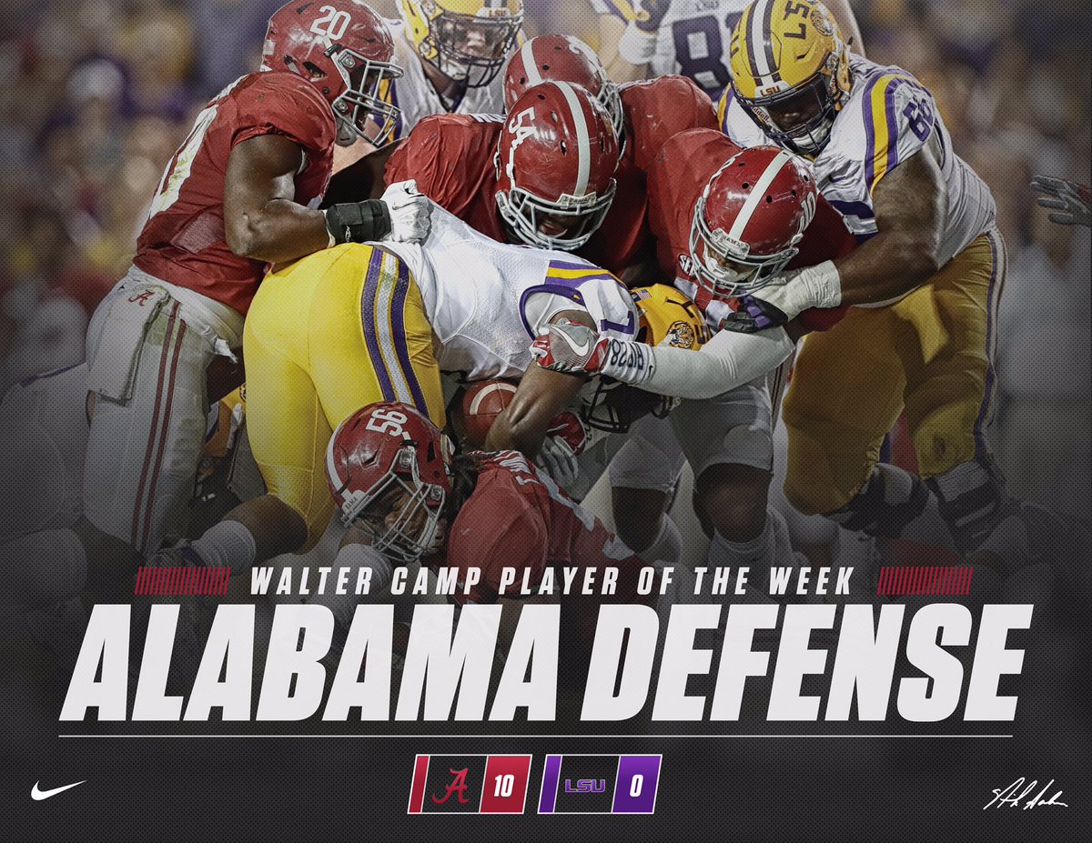 Goalline_Stand's tweet photo. When the Walter Camp Player of the Week, becomes the Walter Camp ALL-DEFENSE STUDS of the week! #ShutoutinDeathValley #RollTide https://t.co/91sbqyFRgU