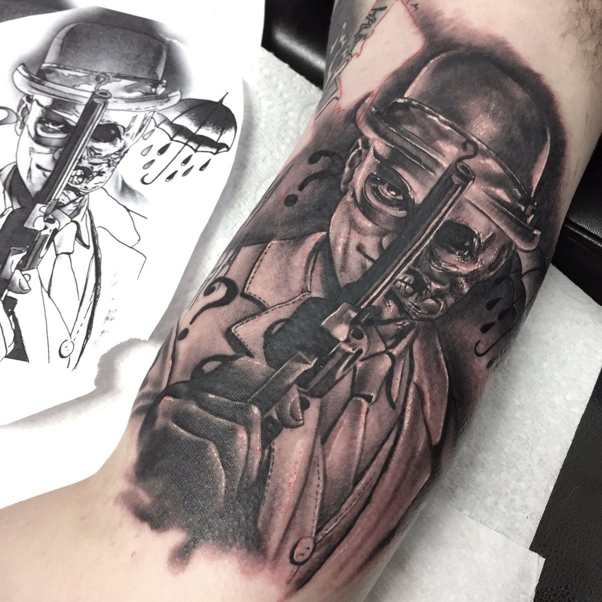 Final picture from yesterday..2 face ft riddler.. @QuantumTattoo  @OneInkSeven @cheyenne_tattoo @HUSHanesthetic @INKEEZE, image size:1200x1200