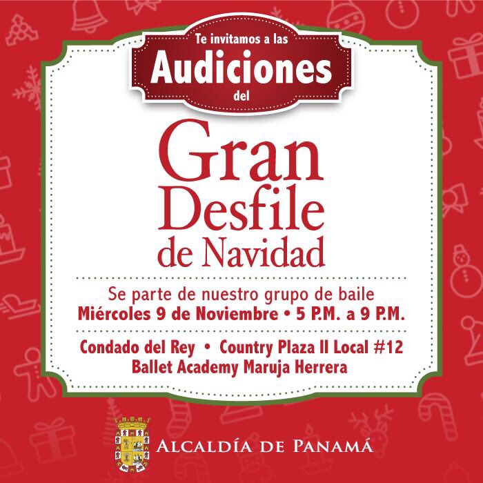 Este miércoles 9 de noviembre se llevarán a cabo las audiciones para formar parte del desfile de Navidad 
Bailarines Urbanos y Clásicos.