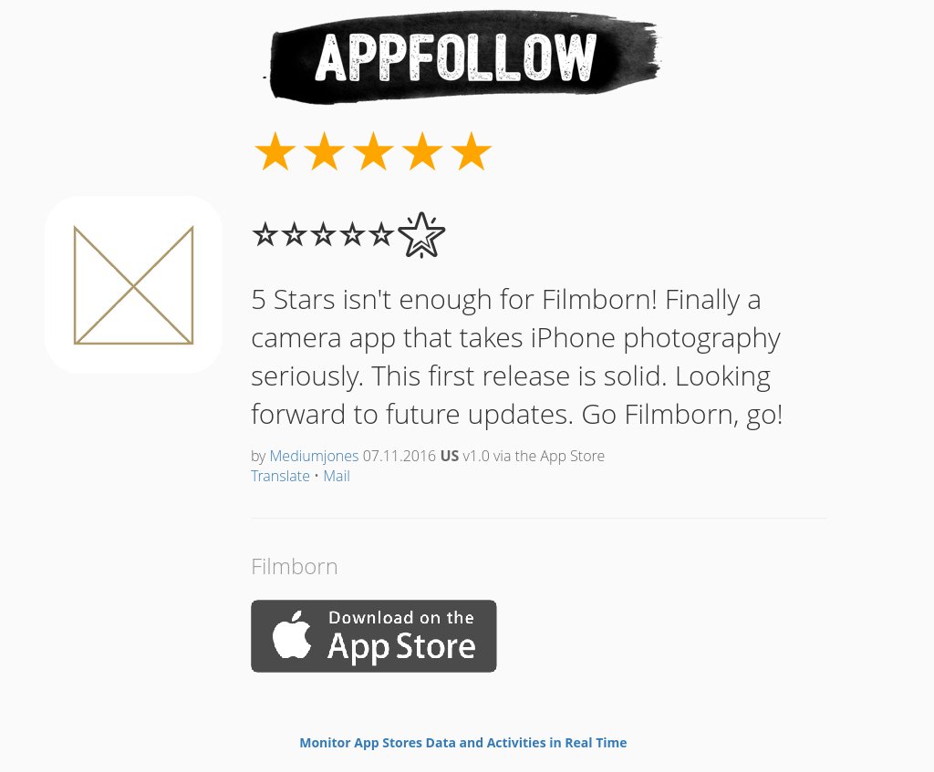 Moby, Inc. (@builtbymoby) on Twitter photo "5 Stars isn't enough for #Filmborn!" We are loving these reviews! Congrats to <a href="/MastinLabs/">mastinlabs</a> & our iOS dev team! bit.ly/2faEXd9 "5 Stars isn't enough for #Filmborn!" We are loving these reviews! Congrats to <a href="/MastinLabs/">mastinlabs</a> & our iOS dev team! bit.ly/2faEXd9