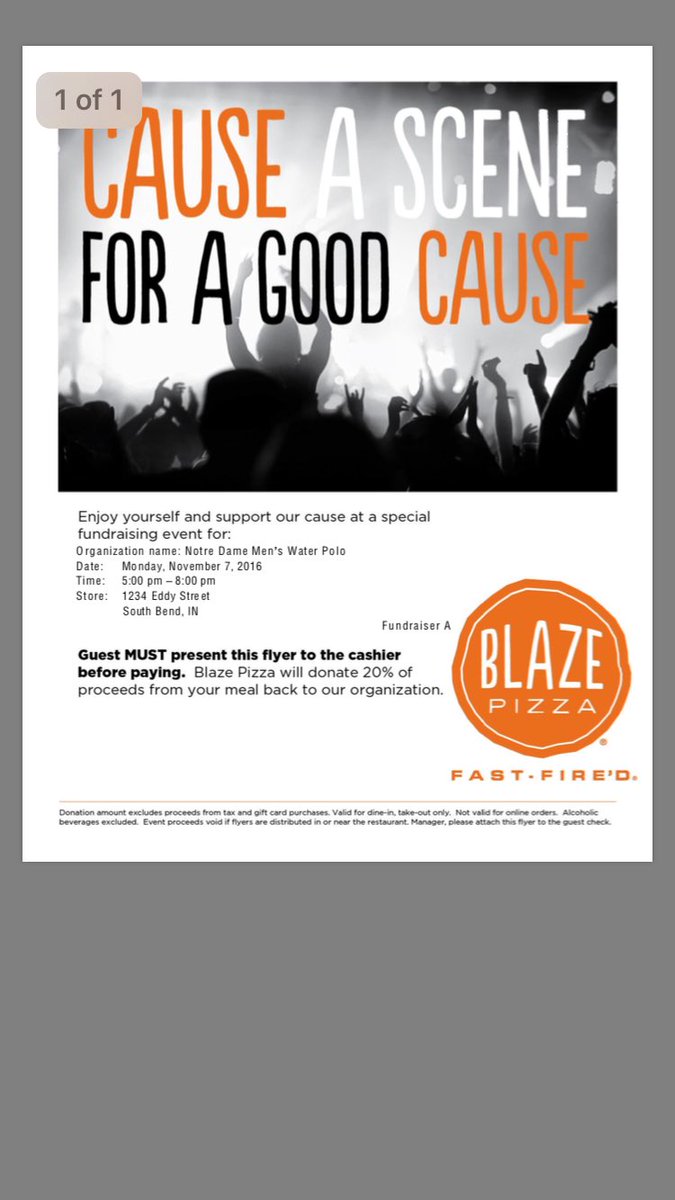 Everyone come to Blaze Pizza tonight and use the flyer below to help support our team!