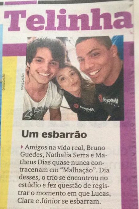 Na coluna Telinha do <a href="/jornalextra/">Jornal Extra</a>, <a href="/BrunoGuedes/">Bruno Guedes.</a> nos bastidores de <a href="/malhacaogshow/">Malhação</a>. extra.globo.com/tv-e-lazer/tel…