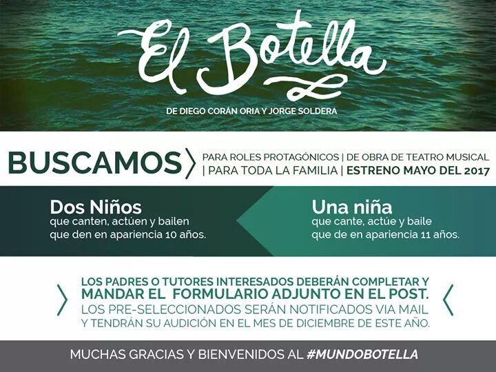 Audicion para obra de Teatro Musical facebook.com/ElBotellaMusic… <a href="/DANIELFALCONE/">DANIEL FALCONE</a> <a href="/MusicalesBaires/">Musicales BAires</a>