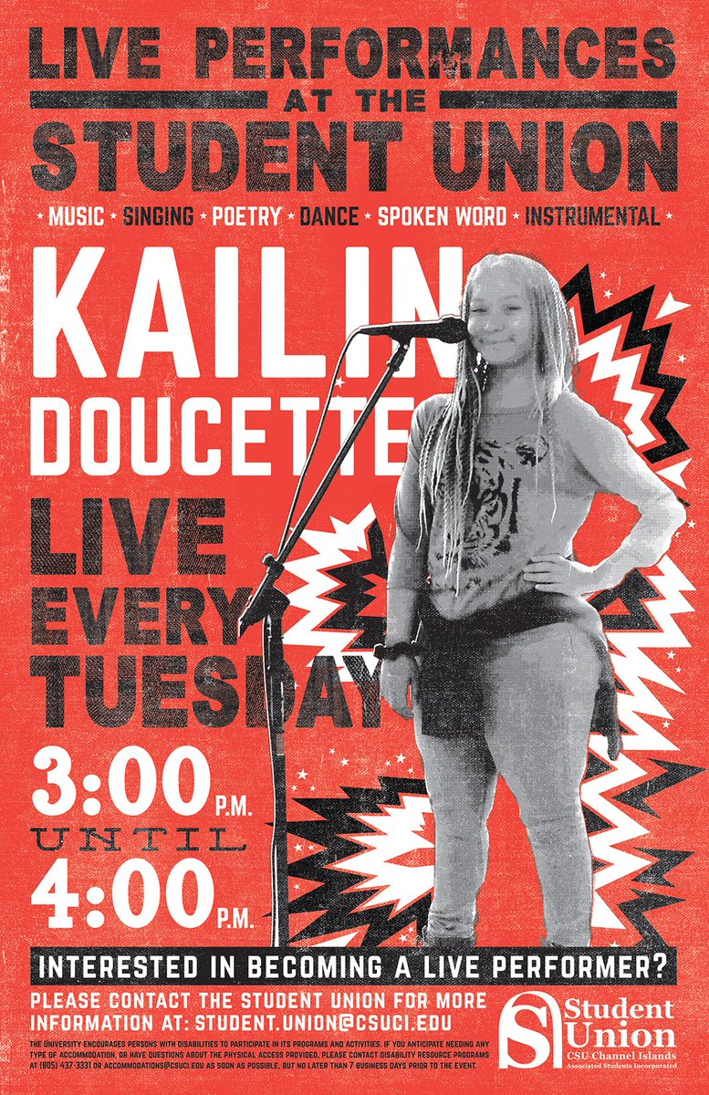 ci_asi's tweet photo. Come out to the Student Union tomorrow from 3-4 p.m. for some live music! Featuring Kailin Doucette! #CIStudentUnion #LiveMusicEveryWeek https://t.co/5eFC63eK9l