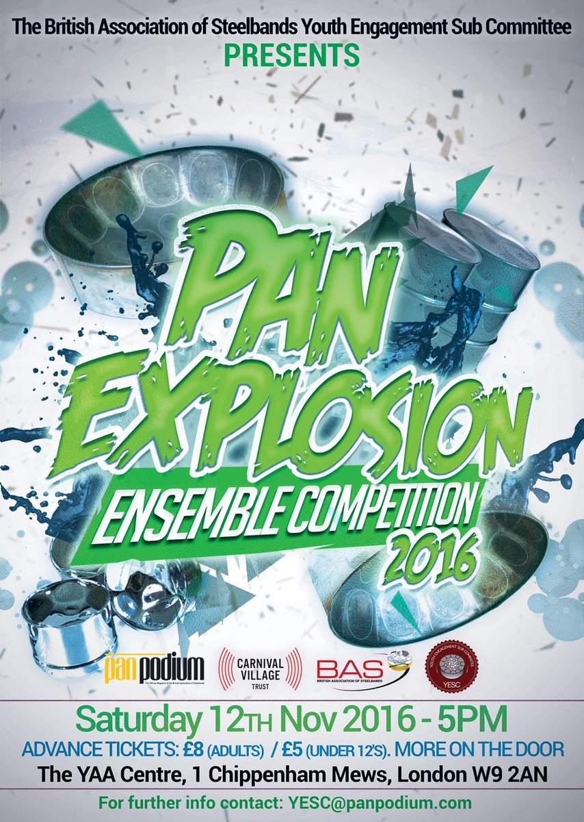 SteelPanTrust's tweet photo. BAS YESC Presents Pan Explosion 2016
Saturday 12th November at Yaa Centre, 1 Chippenham Mews, London W9 2AN 5pm-10pm https://t.co/NtZxsUOVfN