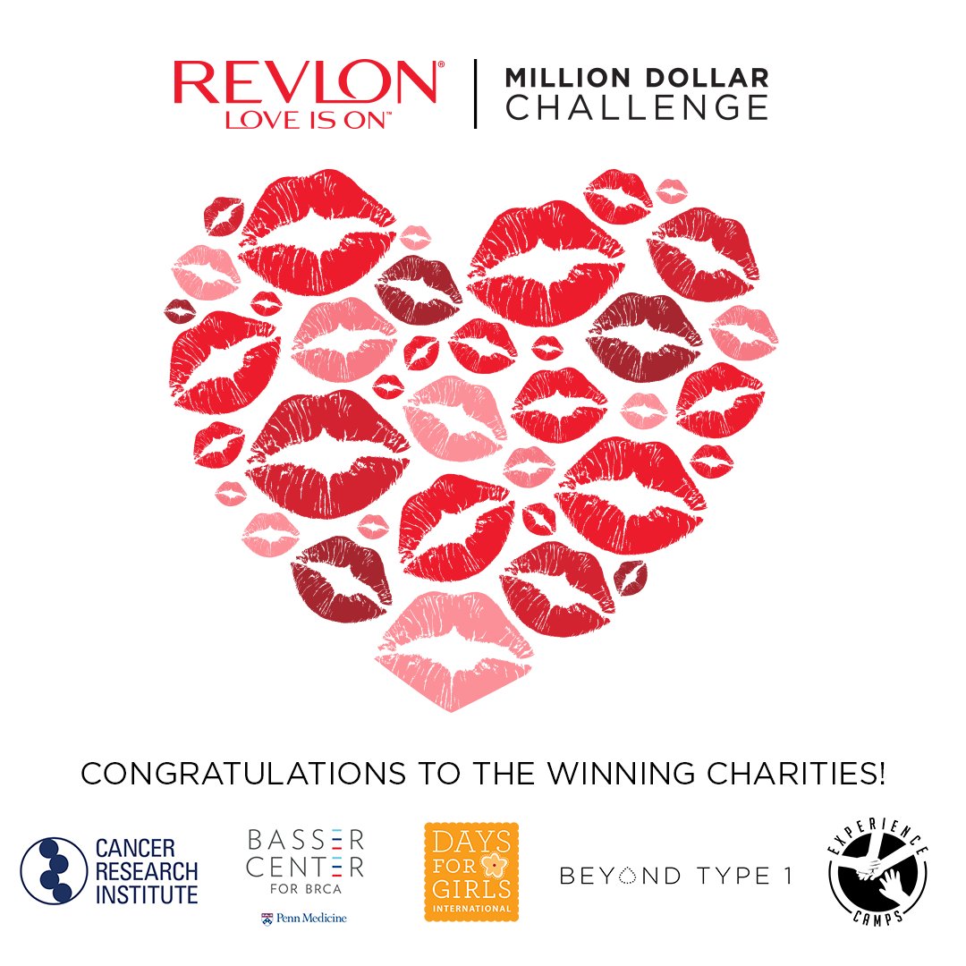 revlon's tweet photo. Congrats to our winner @CancerResearch &amp; all the charities who participated in our LOVE IS ON Million Dollar Challenge this year! https://t.co/XpcSgIxF5l