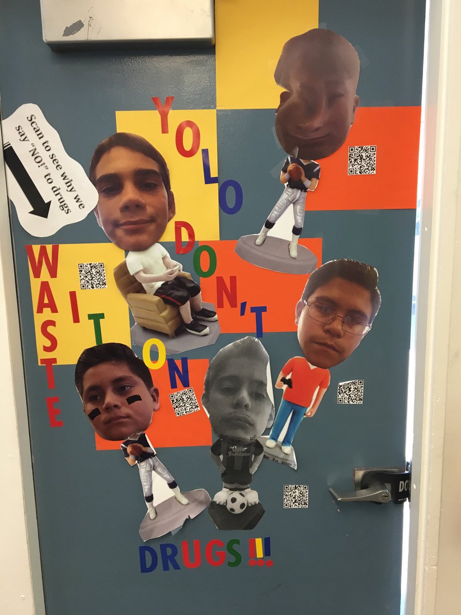 NicolasKnights's tweet photo. Mr. Vidales classroom door coordinated with the #redribbbonweek theme YOLO. https://t.co/vQsDvawJe8