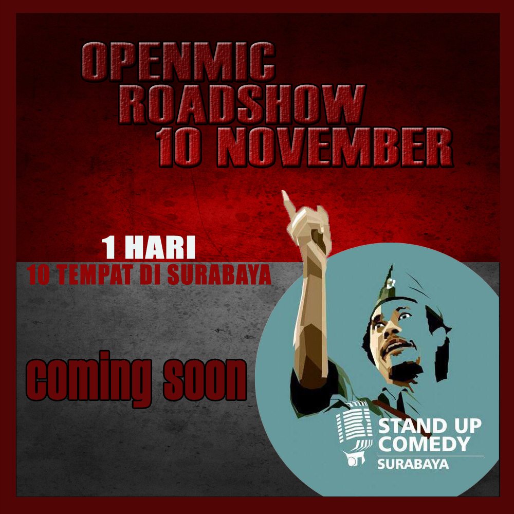 StandUpIndo_SBY's tweet photo. Jadi nanti dalam 1 hari kita akan openmic di banyak tempat/cafe disurabaya 😋 https://t.co/hOie9e8Z0h