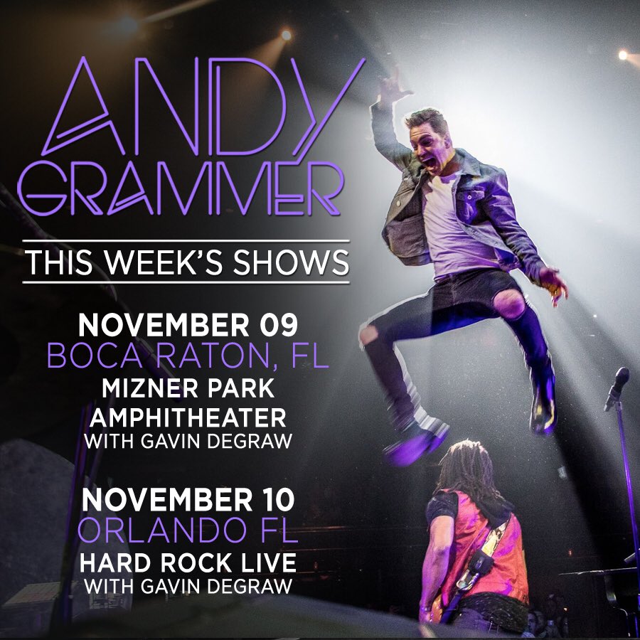 andygrammer's tweet photo. Can’t believe tour with @gavindegraw is coming to an end this week. It's been real. Florida let's finish it off big! https://t.co/01AI58YdGH https://t.co/1BChey2EIa
