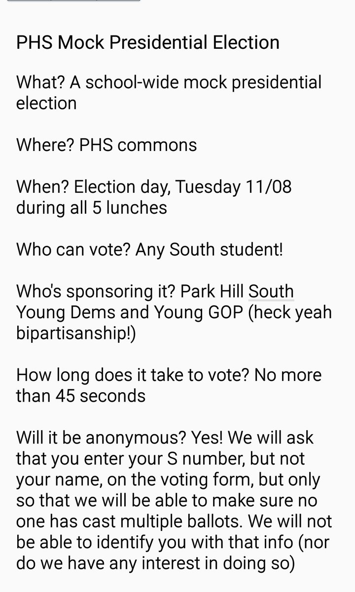 PantherDems's tweet photo. Hey South, did you know you have the opportunity 2 vote tomorrow in a schoolwide mock presidential election courtesy of us and @PHSYoungGOP? https://t.co/DaIVHxUMAb