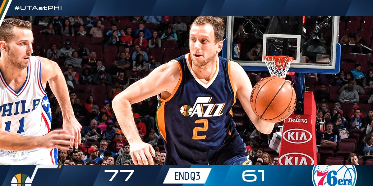 3 Quarters in the books ✔️ Jazz have the lead heading into the 4th 👍 #UTAatPHI https://t.co/0TcDXPQRV2