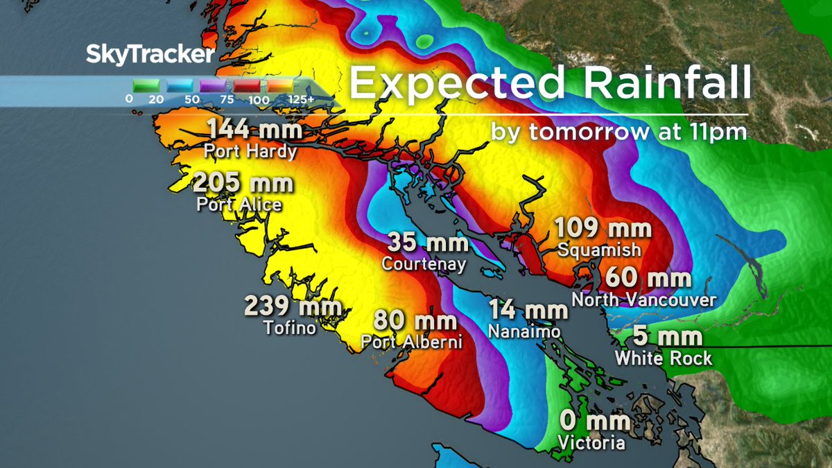 GlobalBC's tweet photo. Pineapple Express will hammer SCoast for next 48 hours. Like a fire hose, target will shift back and forth. #BCStorm https://t.co/idscFjRcTS