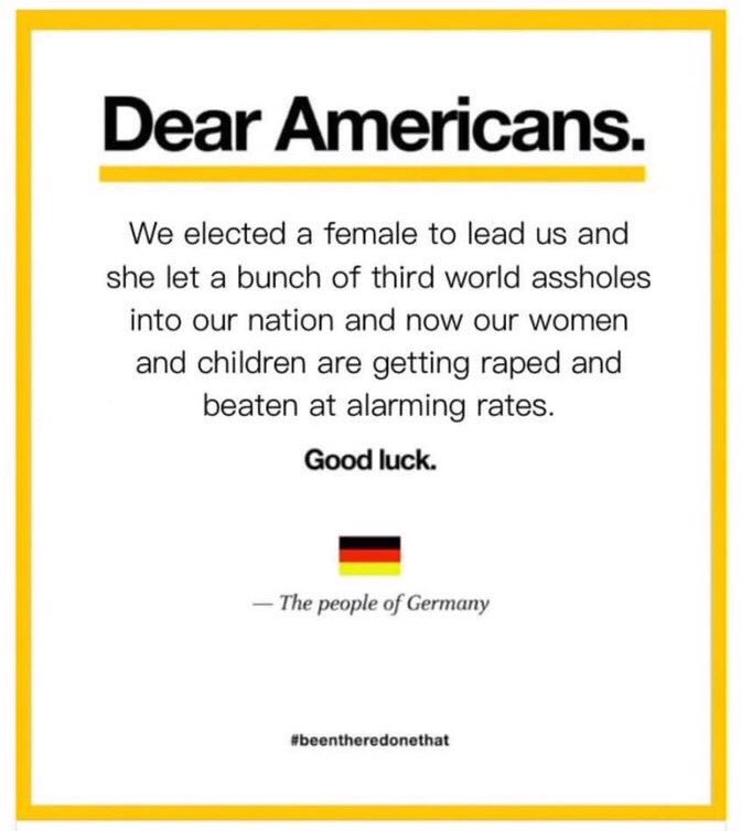 I_LoveLucy89's tweet photo. Let's not make the same mistake that Germany made. #RememberWhenHillary said she admired Angela Merkel?
#NeverHillaryROTTENClinton https://t.co/dOzGhGZv5P