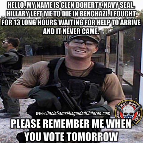 BroConfesslons's tweet photo. #RememberBenghazi tomorrow
#ImVotingBecause I have to do my part to stop that murdering criminal from entering my WH again. https://t.co/EV4bB9c0yK