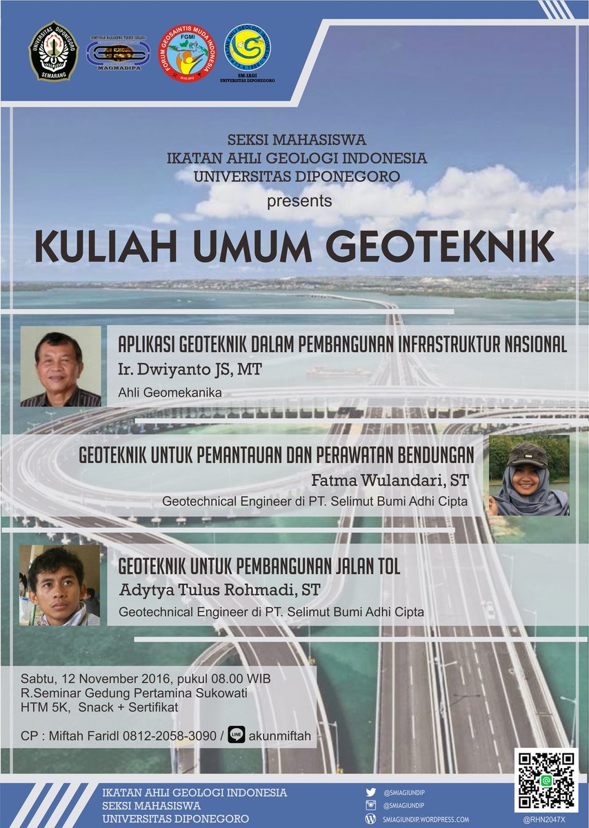 SM IAGI UNDIP mempersembahkan Seminar Nasional GEOTEKNIK
Segera daftar ke :
(Miftah '14) 081220583090 
Dengan format :
NAMA_JURUSAN_ANGKATAN