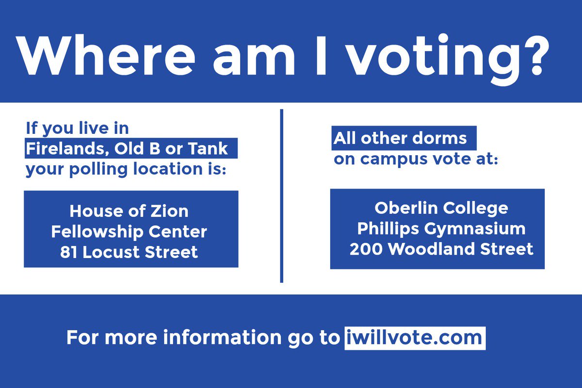 OberlinSPP's tweet photo. Double check your polling location for tomorrow here: https://t.co/K6iBy9vkqi #OHHillYes #OCforHC https://t.co/yVtLvrMaLD