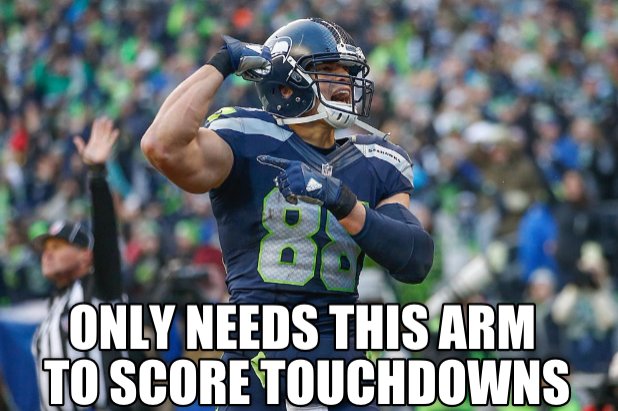 SeahawksMemes's tweet photo. Who needs the other arm??? #GoHawks #BUFvsSEA https://t.co/7rCRBgWwQK