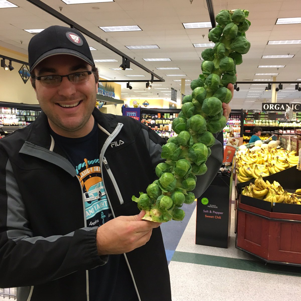 HotmapleFoods's tweet photo. #brusselssprouts are in season! On the stalk - human for scale. Soon to be roasted with #hotmaple! #recipeontheblog #fallrecipes #dinner https://t.co/zRBDwgdzO9