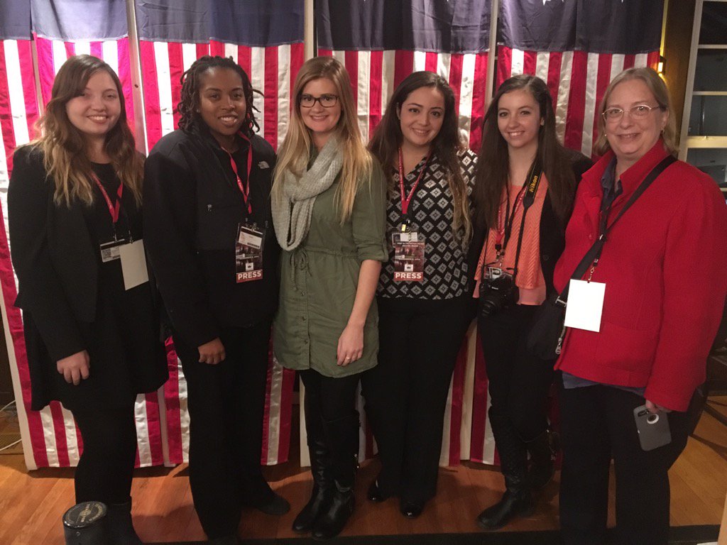 PoliticsFitzU's tweet photo. Student reporters with Franklin Pierce Alum Grace Ames '12 who is on the PR Team here in Dixville Notch. https://t.co/OokUMgvF48