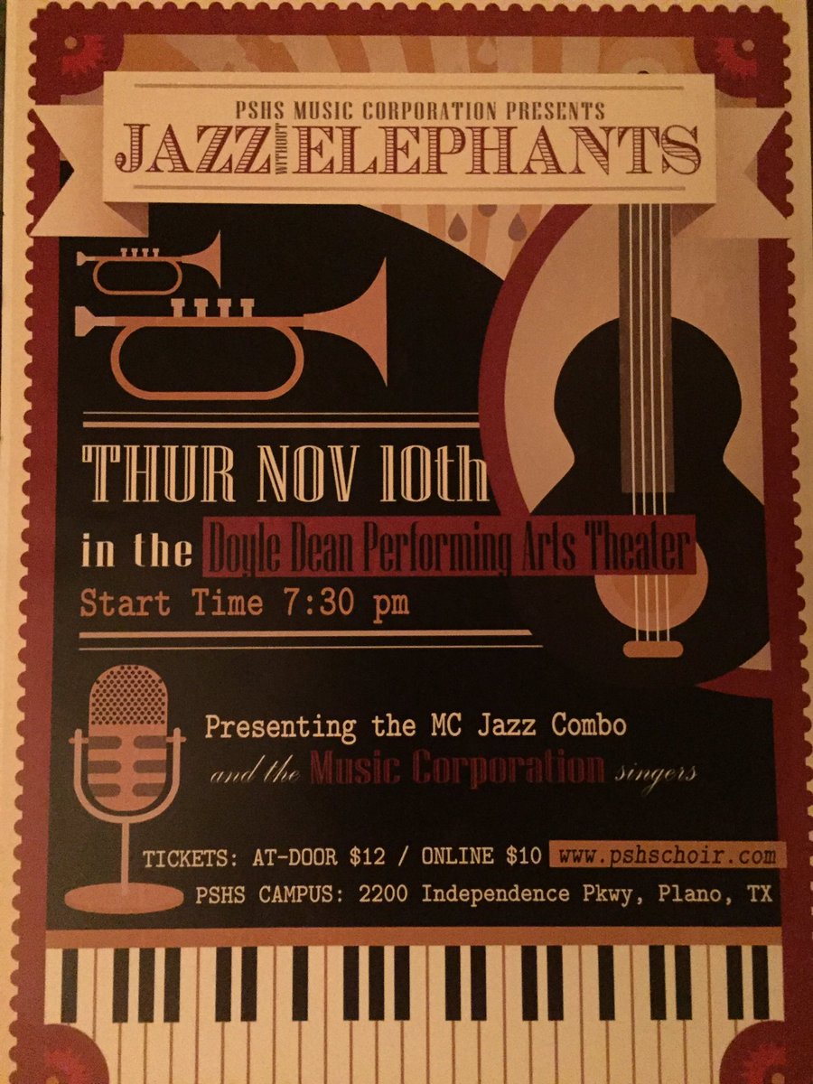 PSHSMC's tweet image. Don't miss Jazz Without Elephants this Thursday at 7:30!😊🐘
Tickets on sale at pshschoir.com